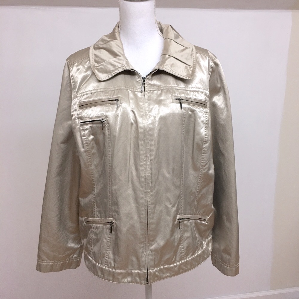5 for $25. Chico’s Metallic Gold Zip Jacket Size 3 or L-16/18